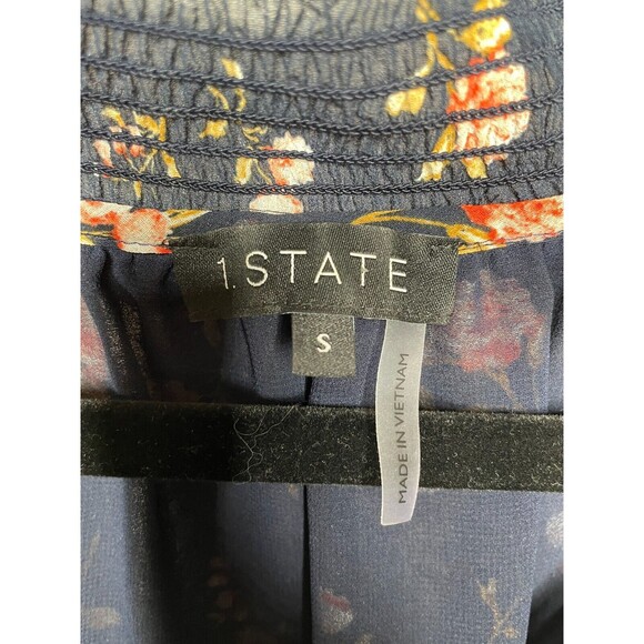 1 State Womens Blue Floral-print Split-neck Poet Sleeve Blouse Wimsy Size Small - Picture 5 of 9